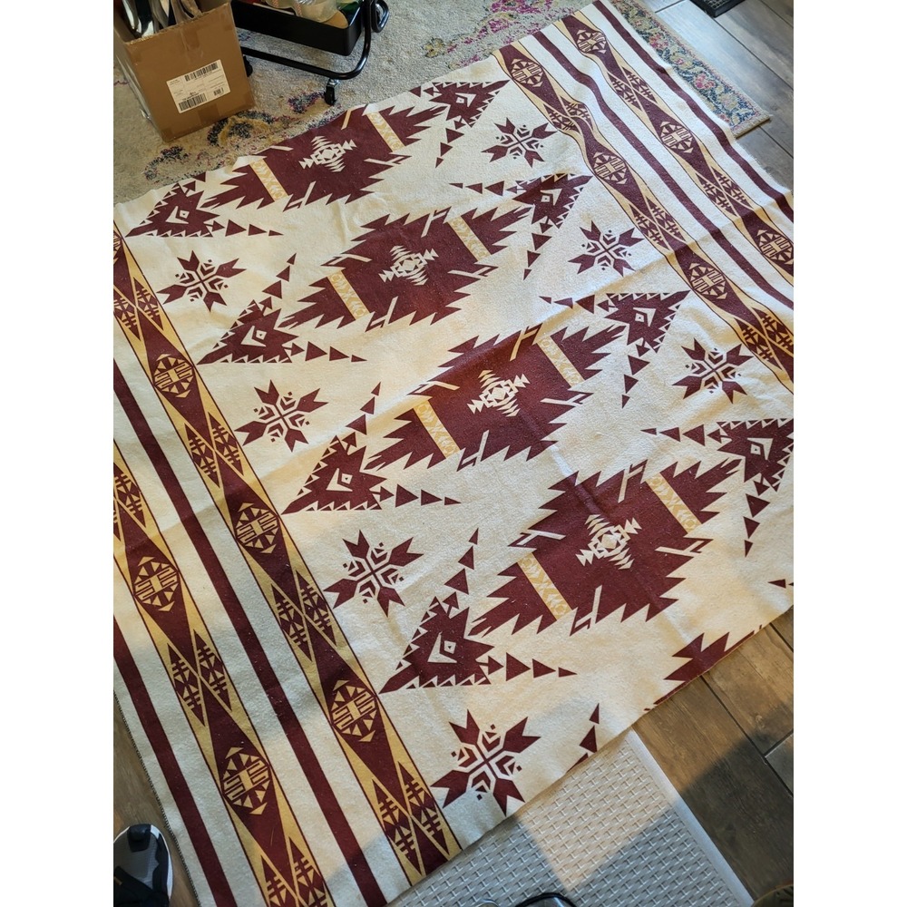 Large Antique Vintage Native American style Blanket / bed coverlet 7' x 6' USA